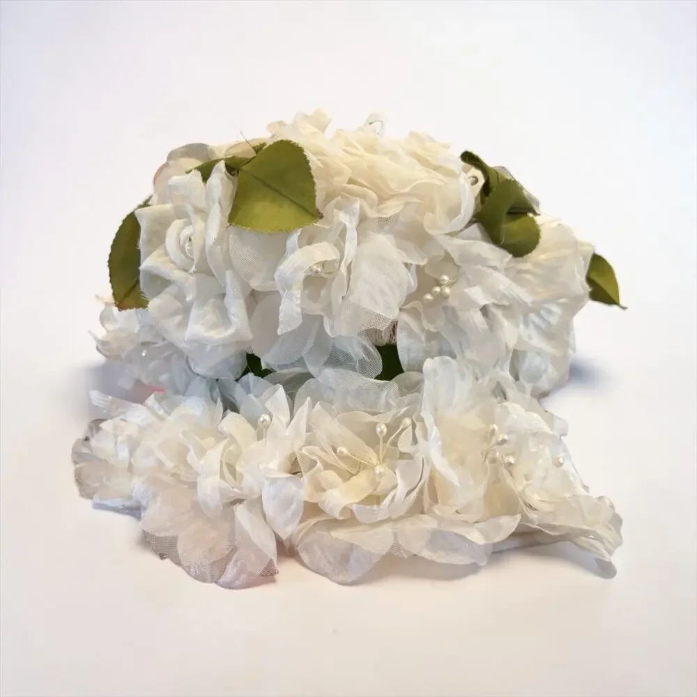 Vintage White Floral Hat Bridal Garden Party Tea Cottagecore Small